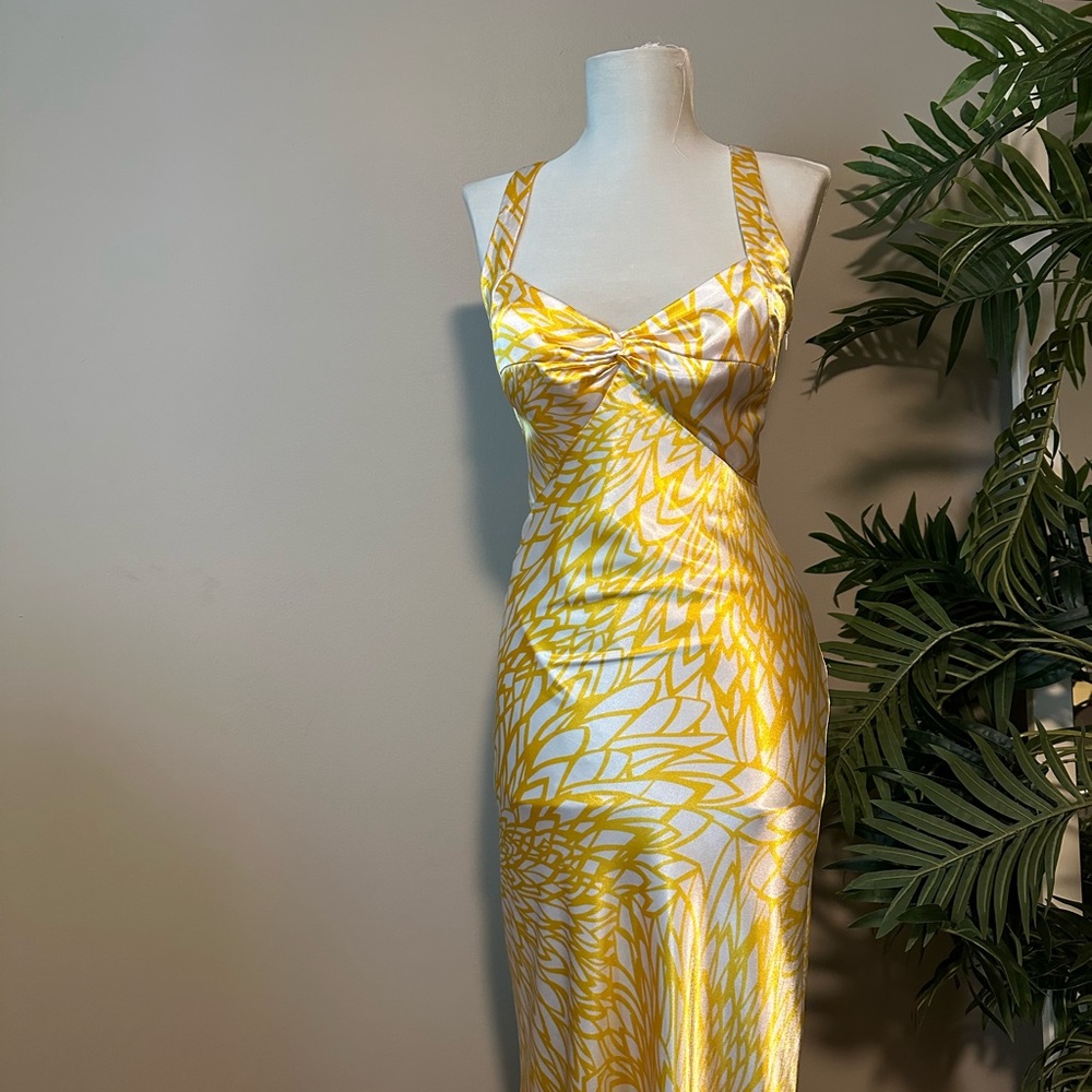 Yellow elegant women’s gown| evening maxi dress with flower design